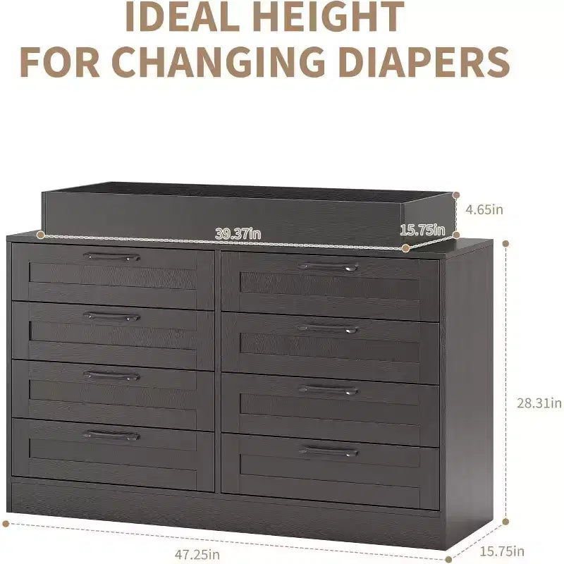 Acekool Changing Table Dresser, 8 Drawer Nursery Dresser with Removable Guardrails, Multi-Functional Baby Changing Station & Storage