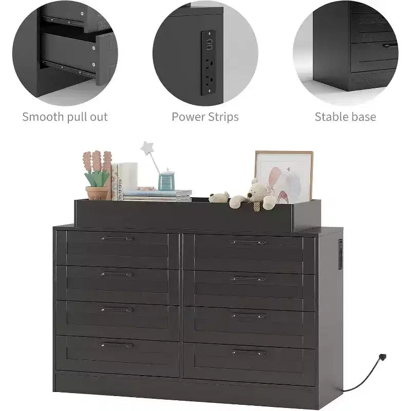 Acekool Changing Table Dresser, 8 Drawer Nursery Dresser with Removable Guardrails, Multi-Functional Baby Changing Station & Storage