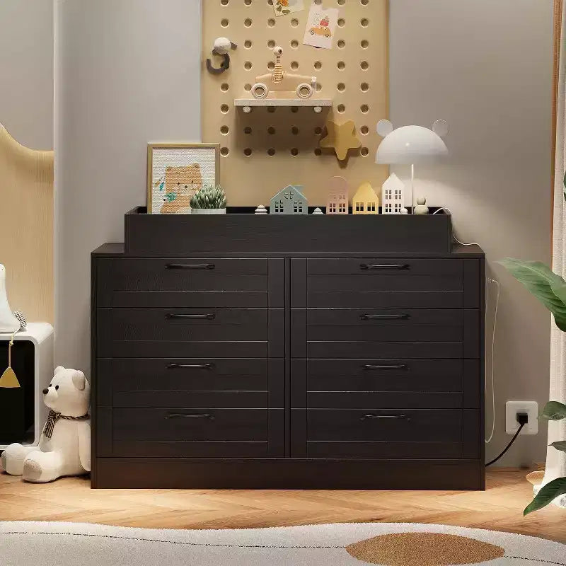 Acekool Changing Table Dresser, 8 Drawer Nursery Dresser with Removable Guardrails, Multi-Functional Baby Changing Station & Storage