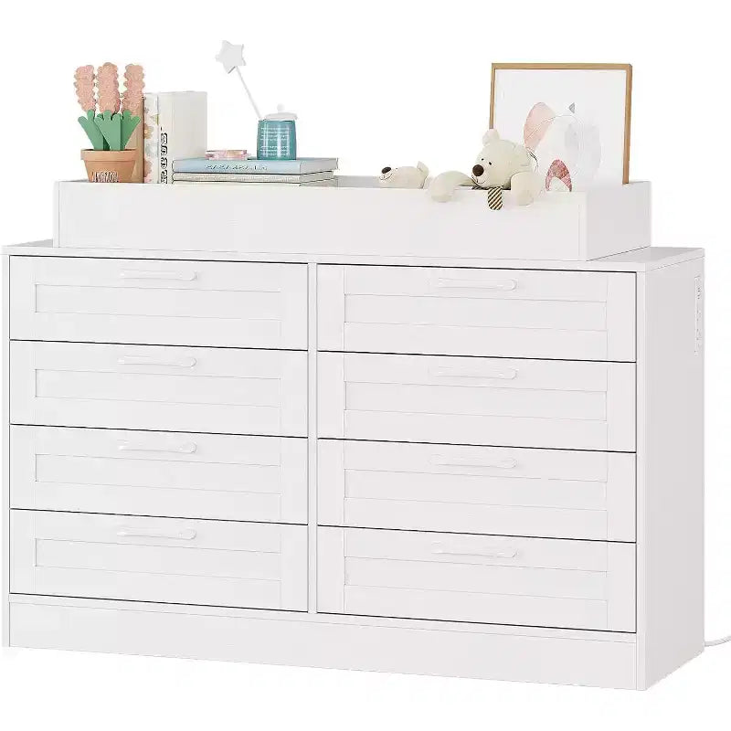 Acekool Changing Table Dresser, 8 Drawer Nursery Dresser with Removable Guardrails, Multi-Functional Baby Changing Station & Storage