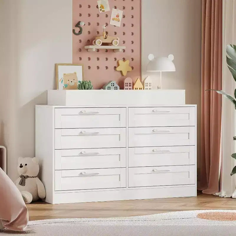 Acekool Changing Table Dresser, 8 Drawer Nursery Dresser with Removable Guardrails, Multi-Functional Baby Changing Station & Storage