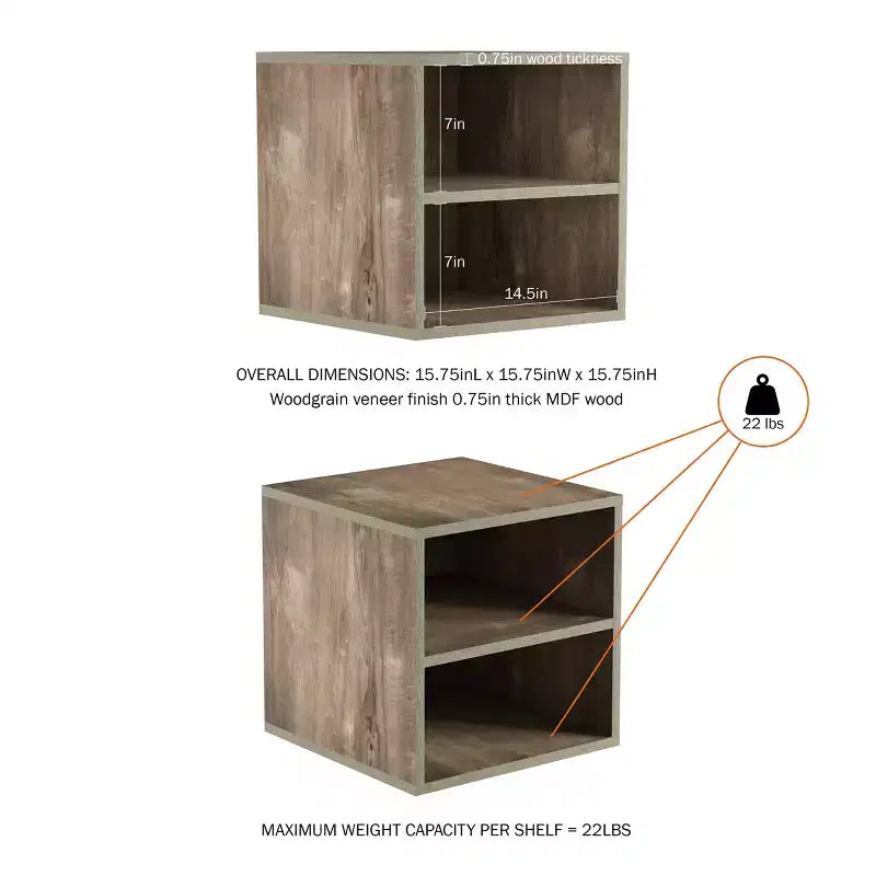 Table d'appoint cube modulaire empilable moderne Lavish Home avec étagères