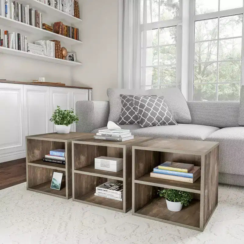Table d'appoint cube modulaire empilable moderne Lavish Home avec étagères