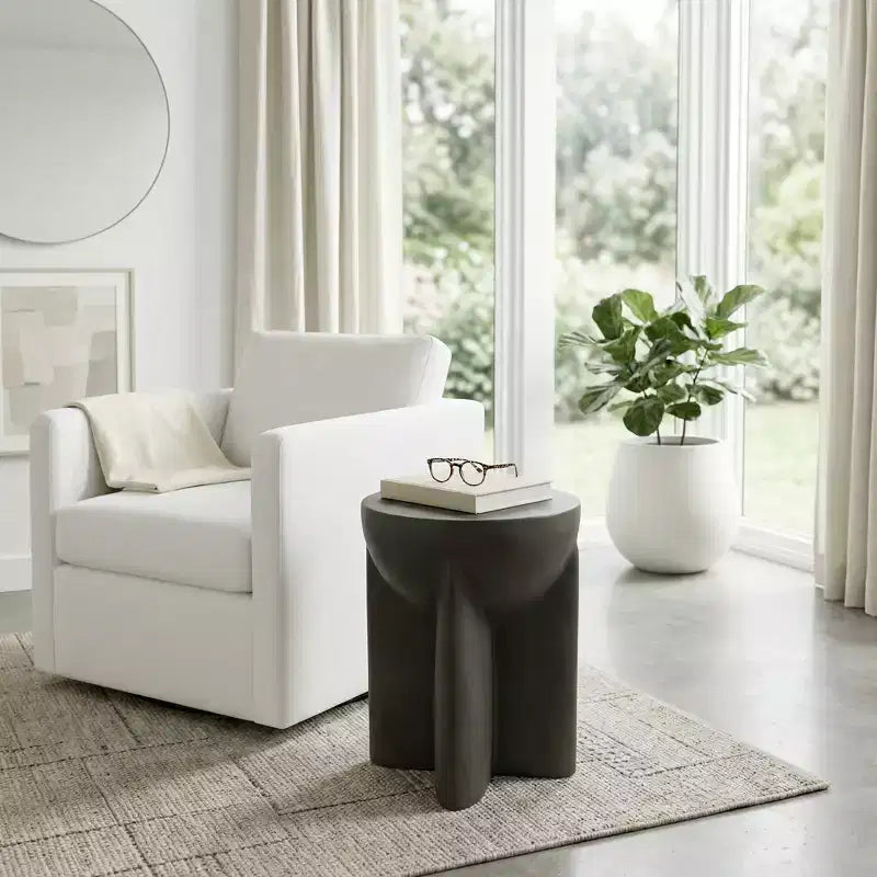 End Table, Side Table, or Small Night Stand for Home Decor - Contemporary Concrete Bedside Table with Sculpted Base for Small Spaces - 19 Gray