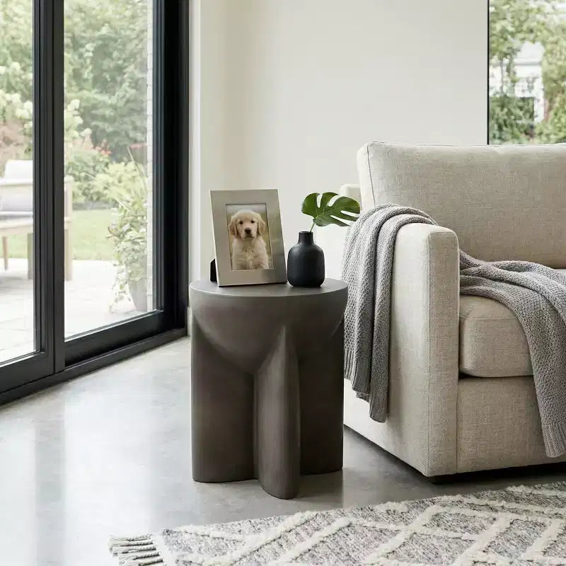 End Table, Side Table, or Small Night Stand for Home Decor - Contemporary Concrete Bedside Table with Sculpted Base for Small Spaces - 19 Gray
