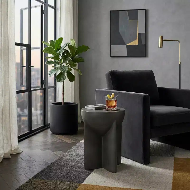 End Table, Side Table, or Small Night Stand for Home Decor - Contemporary Concrete Bedside Table with Sculpted Base for Small Spaces - 19 Gray