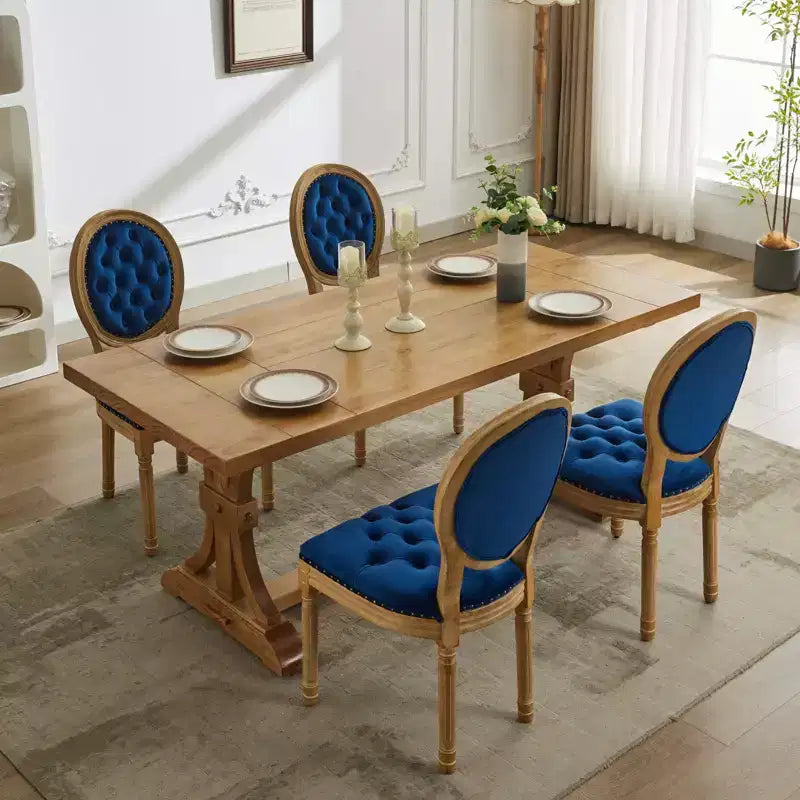 CLIHOME Set of 2 French Style Solid Wood Frame Antique Painting Accent Chairs, Modern Velvet Dining Chairs