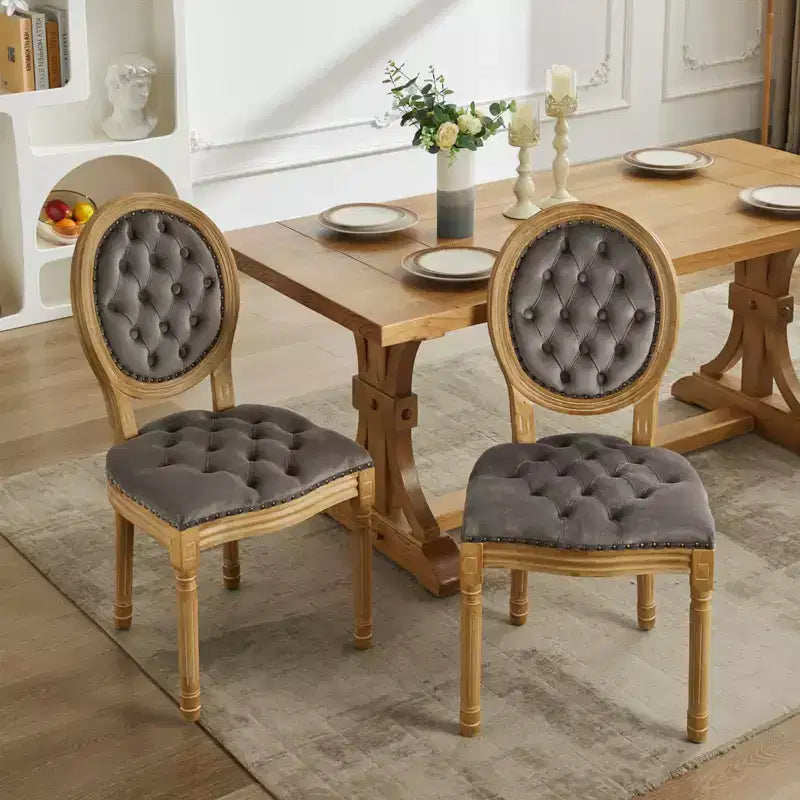 CLIHOME Set of 2 French Style Solid Wood Frame Antique Painting Accent Chairs, Modern Velvet Dining Chairs