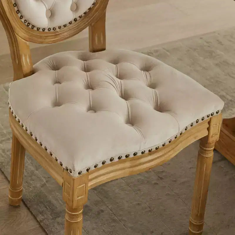 CLIHOME Set of 2 French Style Solid Wood Frame Antique Painting Accent Chairs, Modern Velvet Dining Chairs