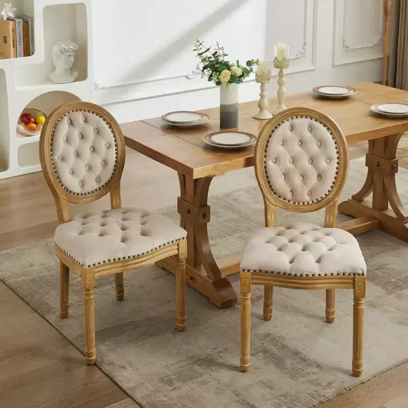 CLIHOME Set of 2 French Style Solid Wood Frame Antique Painting Accent Chairs, Modern Velvet Dining Chairs