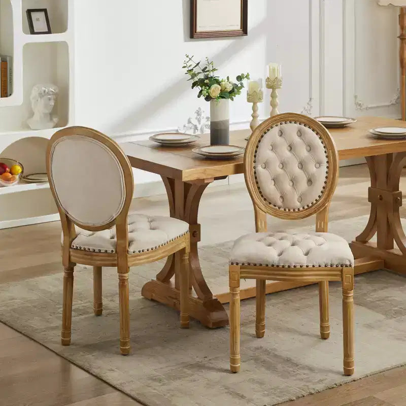 CLIHOME Set of 2 French Style Solid Wood Frame Antique Painting Accent Chairs, Modern Velvet Dining Chairs
