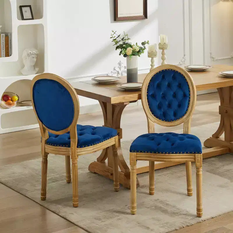 CLIHOME Set of 2 French Style Solid Wood Frame Antique Painting Accent Chairs, Modern Velvet Dining Chairs