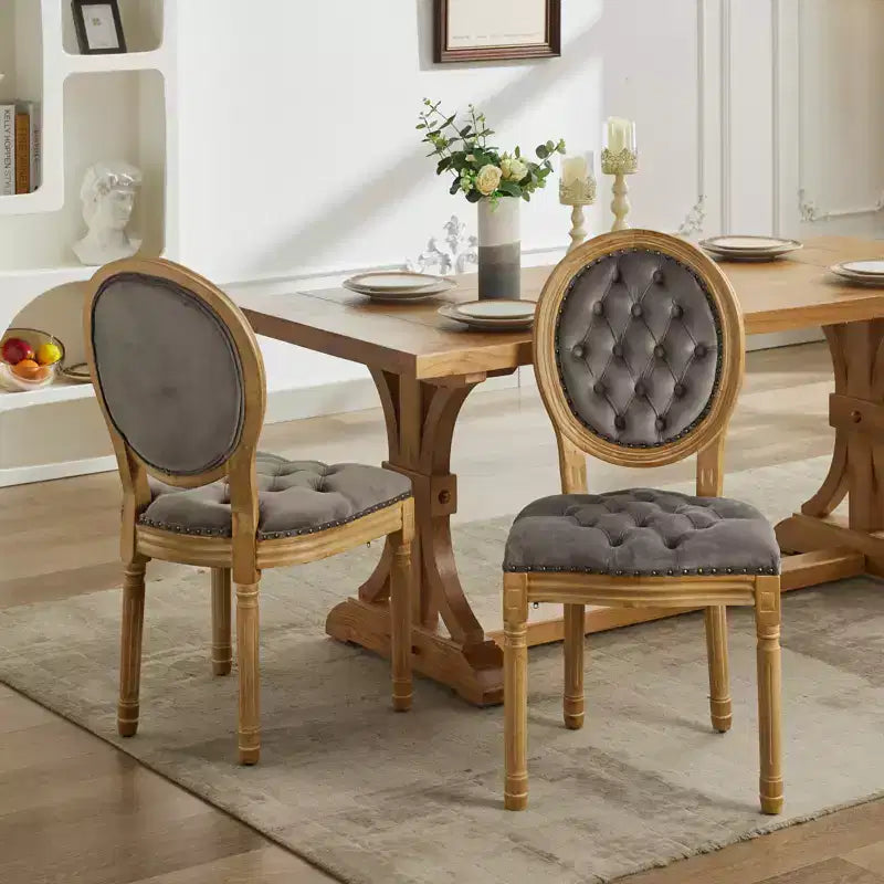 CLIHOME Set of 2 French Style Solid Wood Frame Antique Painting Accent Chairs, Modern Velvet Dining Chairs