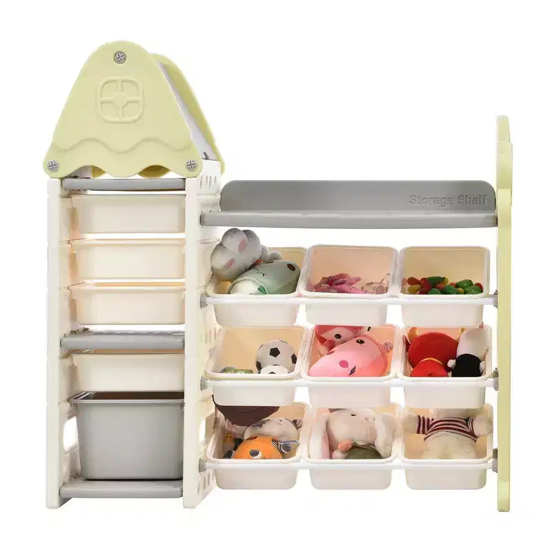 Étagère à Livres pour Enfants, Boîte de Rangement de Jouets Multifonctionnelle avec 14 Casiers pour Chambre d'Enfant, Salle de Jeux, Vert