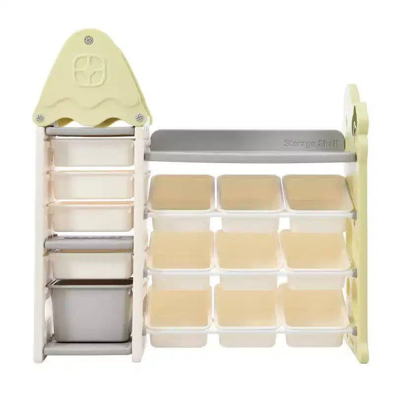 Étagère à Livres pour Enfants, Boîte de Rangement de Jouets Multifonctionnelle avec 14 Casiers pour Chambre d'Enfant, Salle de Jeux, Vert