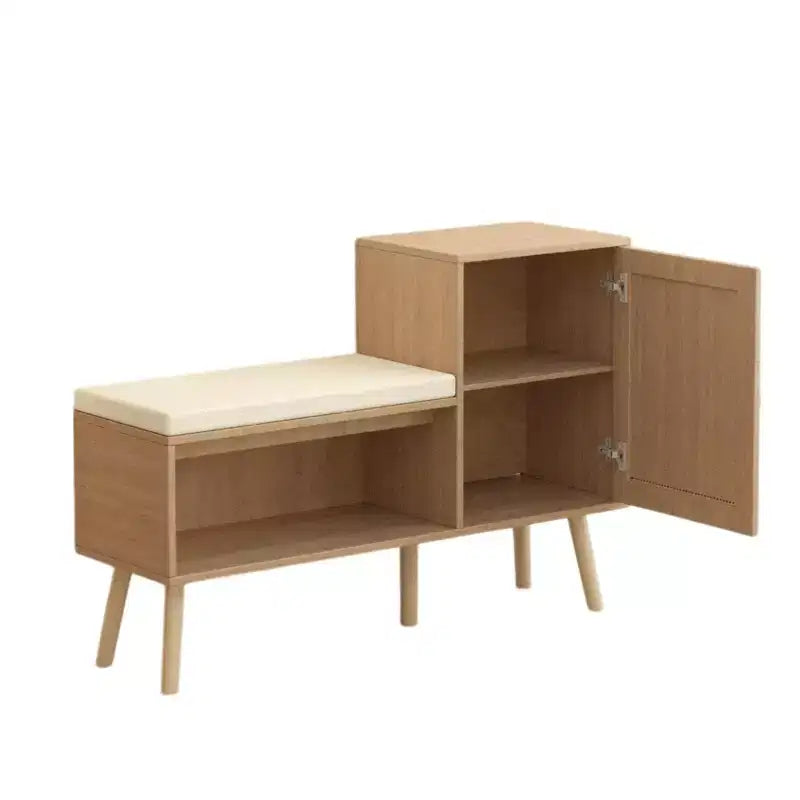 MAYEERTY 2 in 1 Shoe Storage Cabinet Natural Rattan with 2 Adjustable Shelves and Removable Seat Cushion Modern Entryway Bench for Hallway