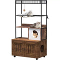 Large litter box enclosure w/ storage shelf, 60H hidden furniture, includes condo, hammock, scratching mat & play ball, retro brown