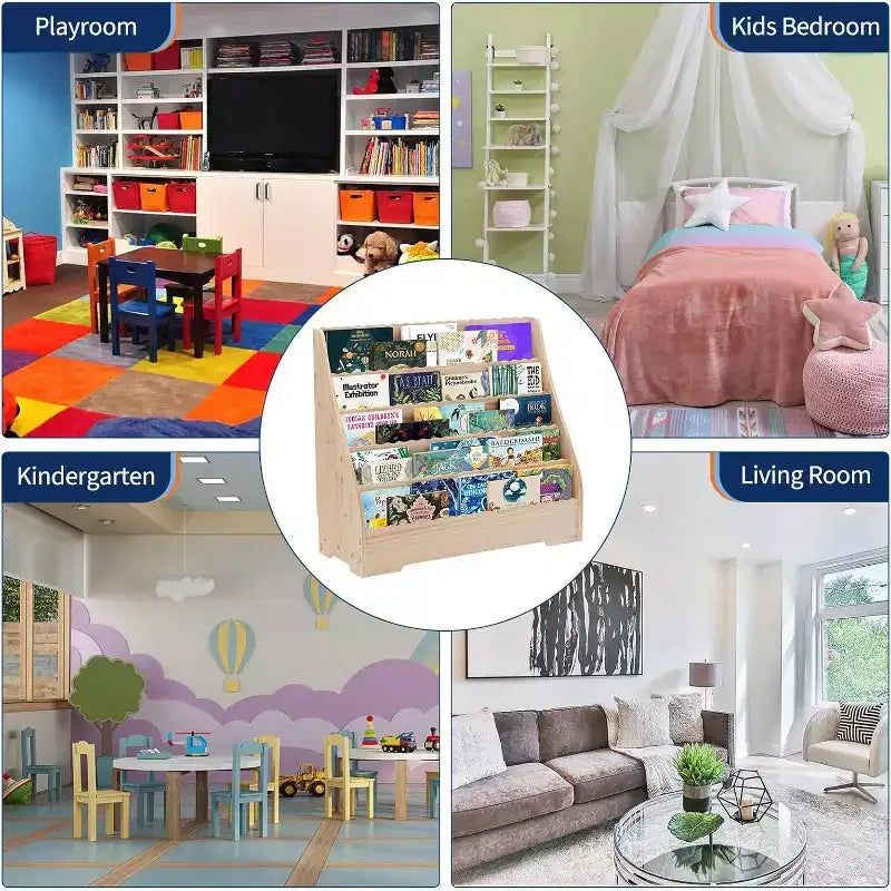 Acekool 5-Tier Kids Bookshelf, Toddler Book Display Shelves with Deep Display, Storage Organizer for Nursery, Kids Bedroom