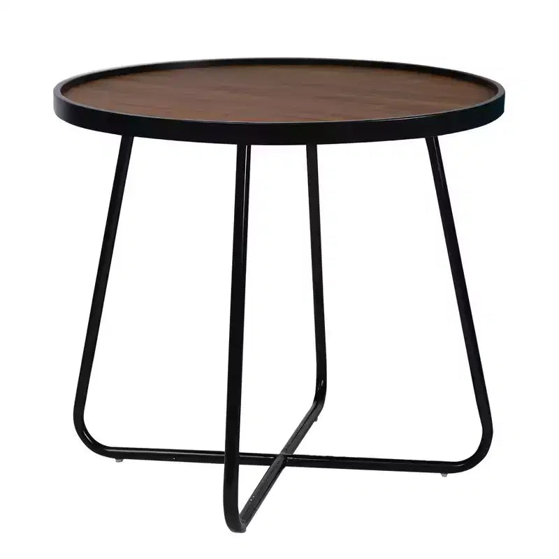 HomeRoots 24 Black Wood And Metal Round Cross Legs Coffee Table