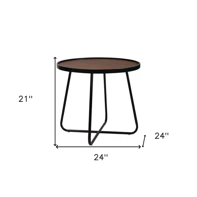 HomeRoots 24 Black Wood And Metal Round Cross Legs Coffee Table
