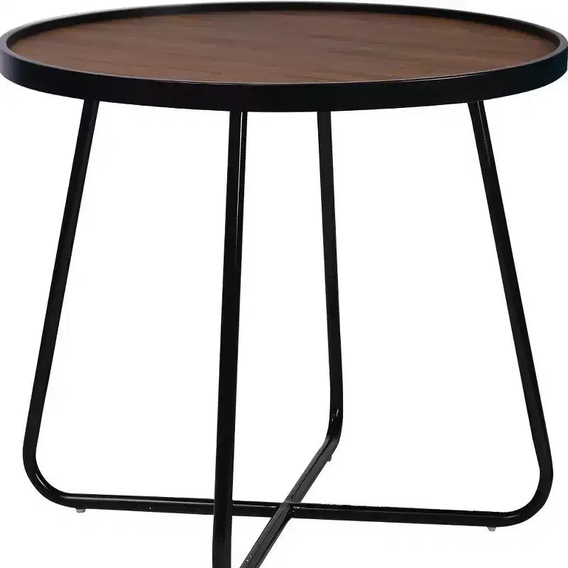 HomeRoots 24 Black Wood And Metal Round Cross Legs Coffee Table