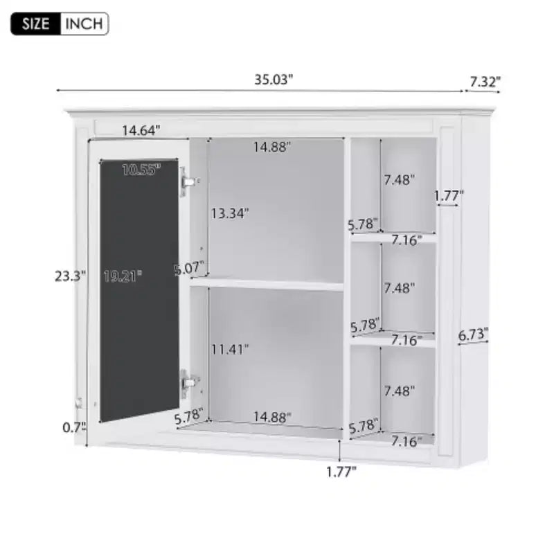 35'' x 27.5'' Medicine Cabinet, Wall Mounted Bathroom Storage Cabinet, Modern Bathroom Wall Cabinet with Mirror, Mirror Cabinet with 6 Open Shelves