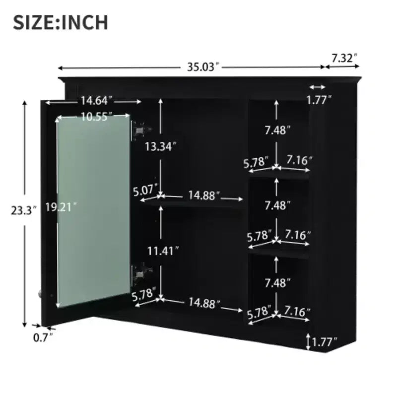 35'' x 27.5'' Medicine Cabinet, Wall Mounted Bathroom Storage Cabinet, Modern Bathroom Wall Cabinet with Mirror, Mirror Cabinet with 6 Open Shelves