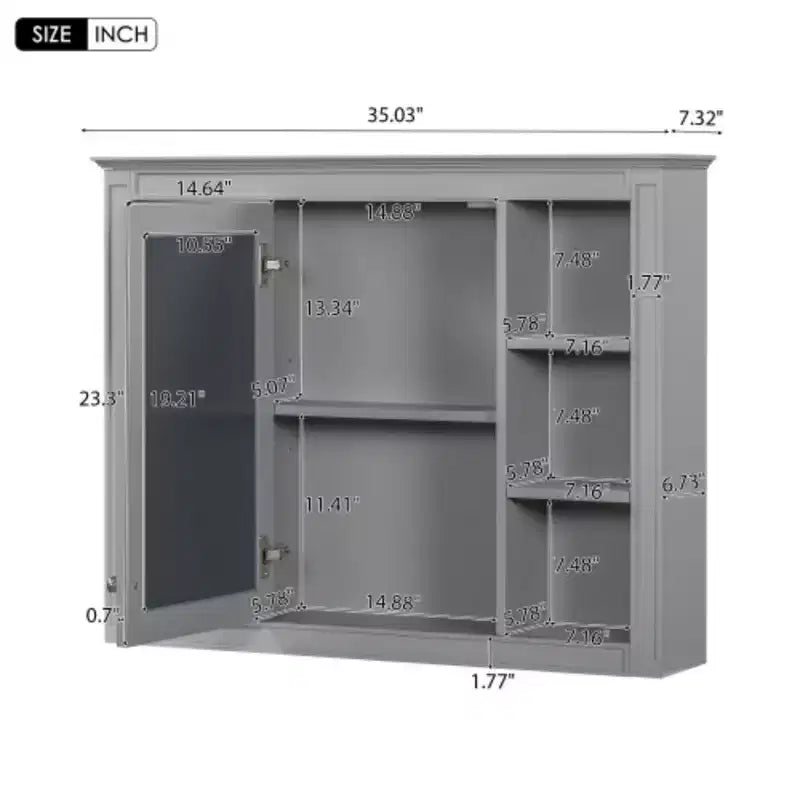 35'' x 27.5'' Medicine Cabinet, Wall Mounted Bathroom Storage Cabinet, Modern Bathroom Wall Cabinet with Mirror, Mirror Cabinet with 6 Open Shelves