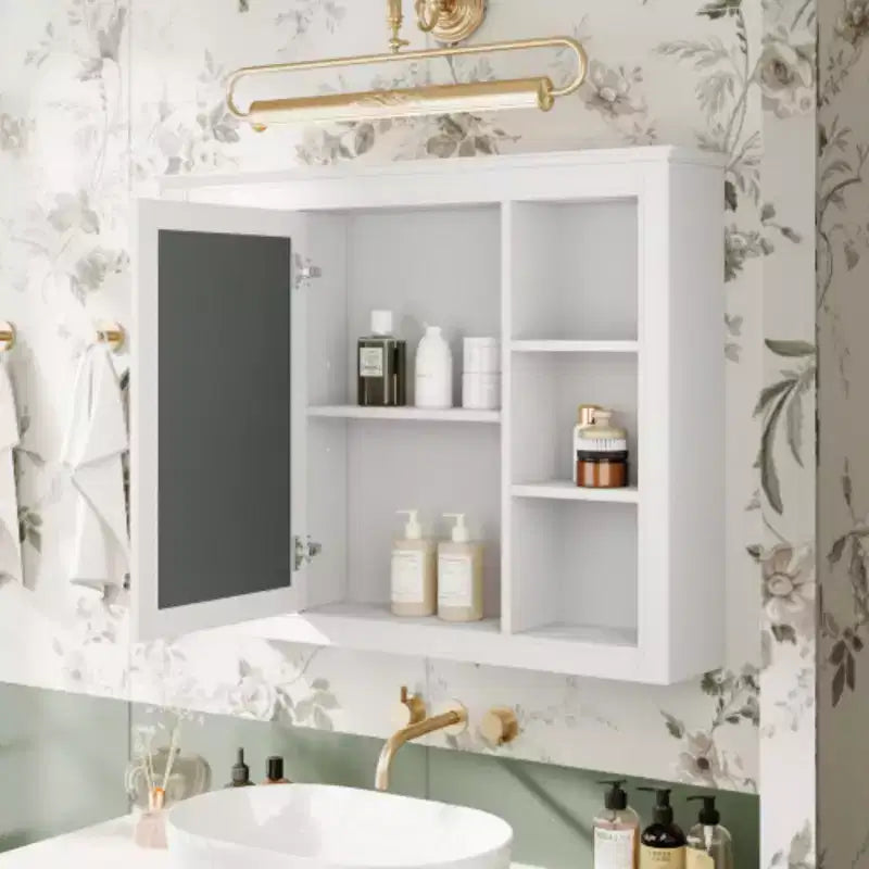 35'' x 27.5'' Medicine Cabinet, Wall Mounted Bathroom Storage Cabinet, Modern Bathroom Wall Cabinet with Mirror, Mirror Cabinet with 6 Open Shelves
