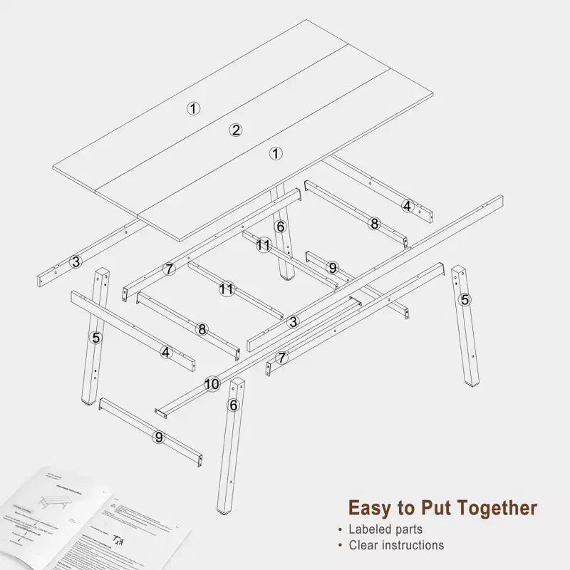 Dining Table for 6-8, 70.87'' Industrial Style Table - Sturdy Metal Frame & Wooden Top, Rustic Brown for Kitchen & Dining Room