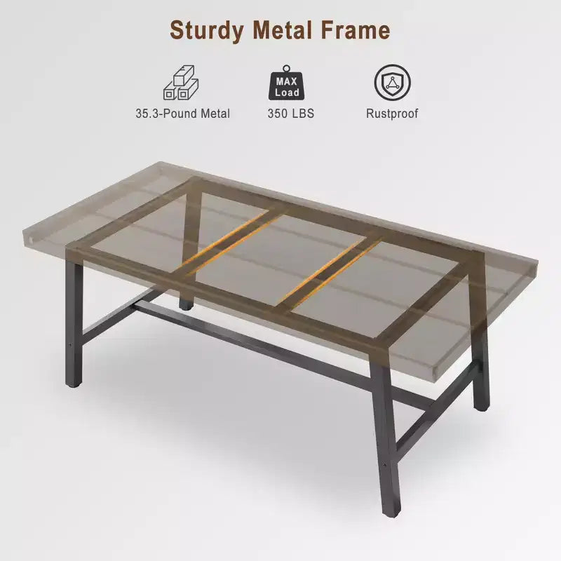 Dining Table for 6-8, 70.87'' Industrial Style Table - Sturdy Metal Frame & Wooden Top, Rustic Brown for Kitchen & Dining Room