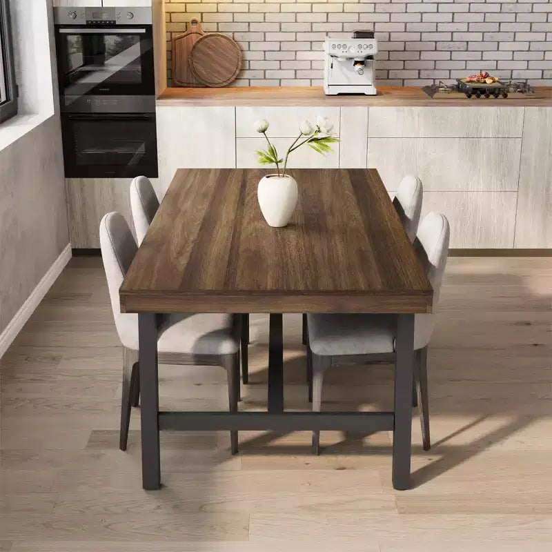 Dining Table for 6-8, 70.87'' Industrial Style Table - Sturdy Metal Frame & Wooden Top, Rustic Brown for Kitchen & Dining Room