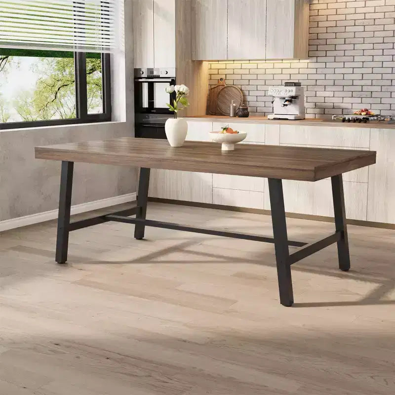 Dining Table for 6-8, 70.87'' Industrial Style Table - Sturdy Metal Frame & Wooden Top, Rustic Brown for Kitchen & Dining Room