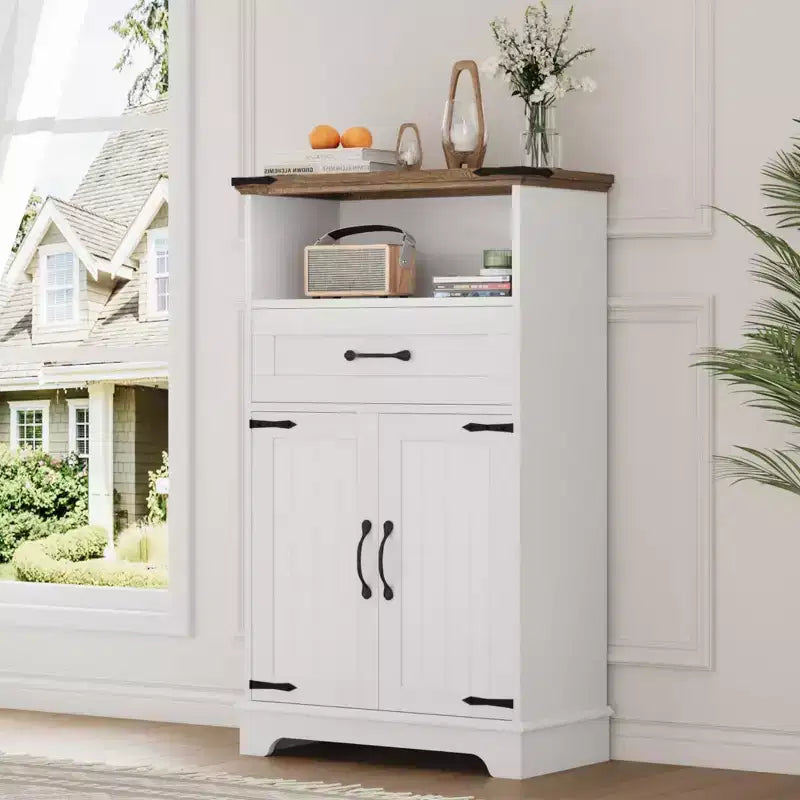 Farmhouse Bathroom Cabinet with Doors and Drawers,Freestanding Storage Cabinet