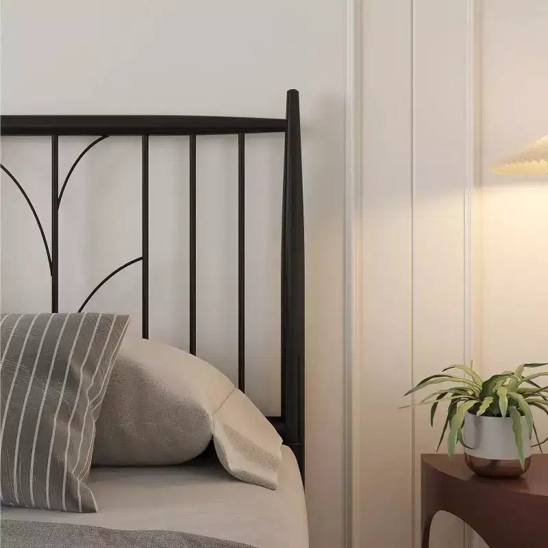 Full Bed Frame, Heavy-Duty Metal Bed Frame, Exquisite Headboard, Ample Storage Space, Sturdy Metal Slats, Easy Assembly, No Box Spring Needed, Black