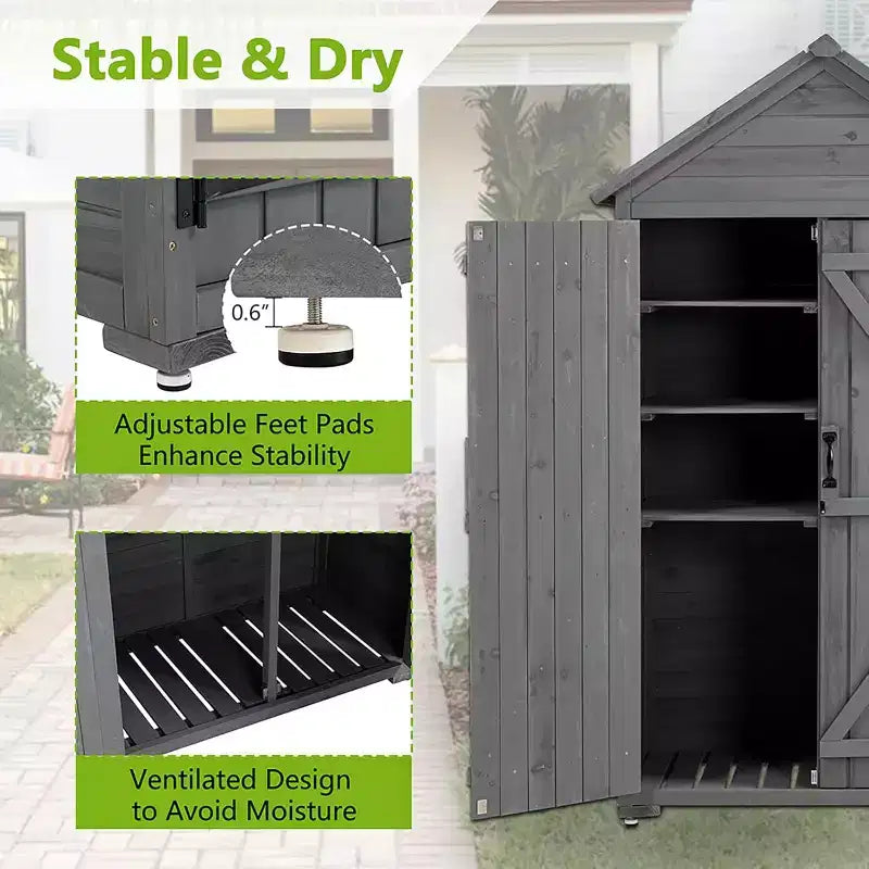 Outdoor Storage Cabinet, Wood Garden Tall Shed,Outside Vertical Shed with 3 Shelves,Waterproof Outside Garden Storage Cabinet, Grey