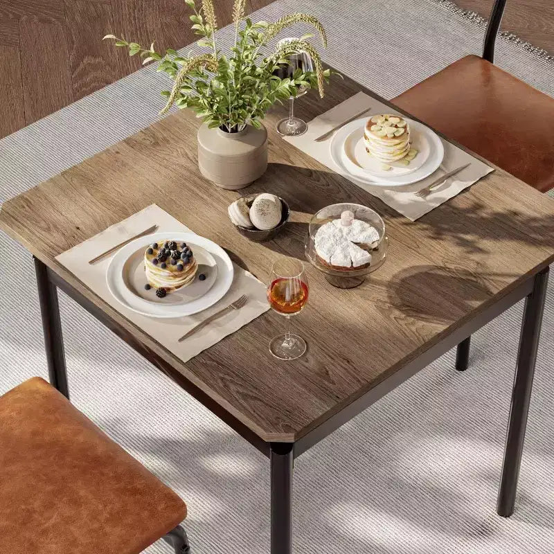 3-Piece Kitchen Table Set for 2, Wooden Dining Table Set for Small Place, Farmhouse Table Set with Table and Chair for Small Rooms or Flats, Brown