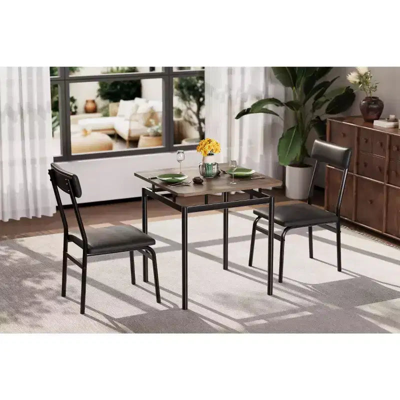 3-Piece Kitchen Table Set for 2, Wooden Dining Table Set for Small Place, Farmhouse Table Set with Table and Chair for Small Rooms or Flats, Brown