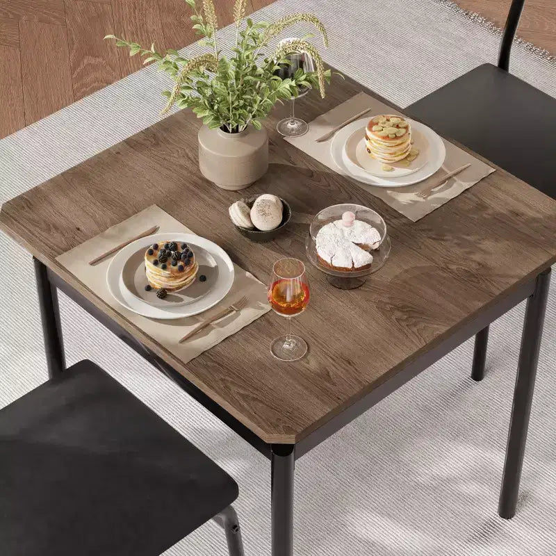 3-Piece Kitchen Table Set for 2, Wooden Dining Table Set for Small Place, Farmhouse Table Set with Table and Chair for Small Rooms or Flats, Brown