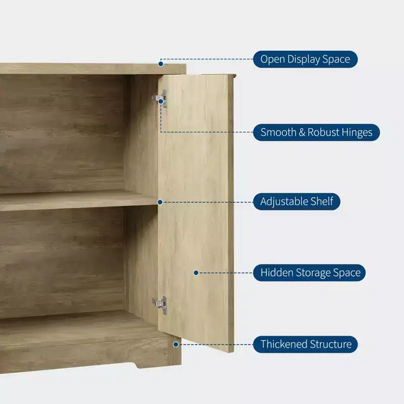 Modern Fluted Buffet Sideboard Cabinet with Adjustable Shelf, 2/4 Doors