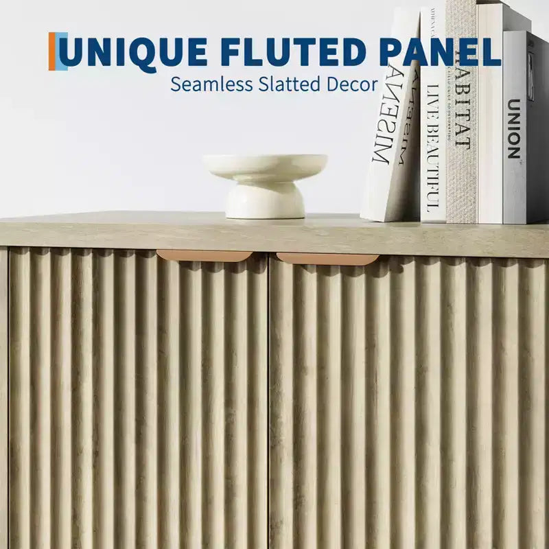 Modern Fluted Buffet Sideboard Cabinet with Adjustable Shelf, 2/4 Doors