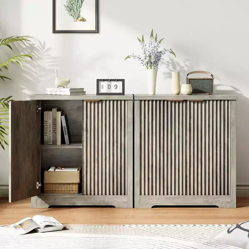 Modern Fluted Buffet Sideboard Cabinet with Adjustable Shelf, 2/4 Doors