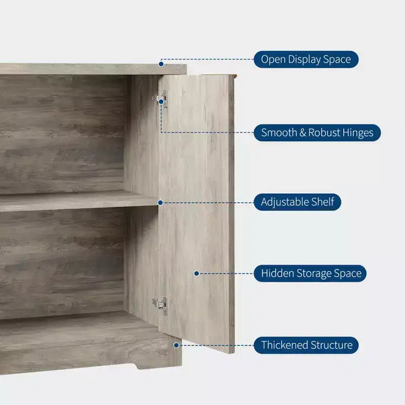 Modern Fluted Buffet Sideboard Cabinet with Adjustable Shelf, 2/4 Doors