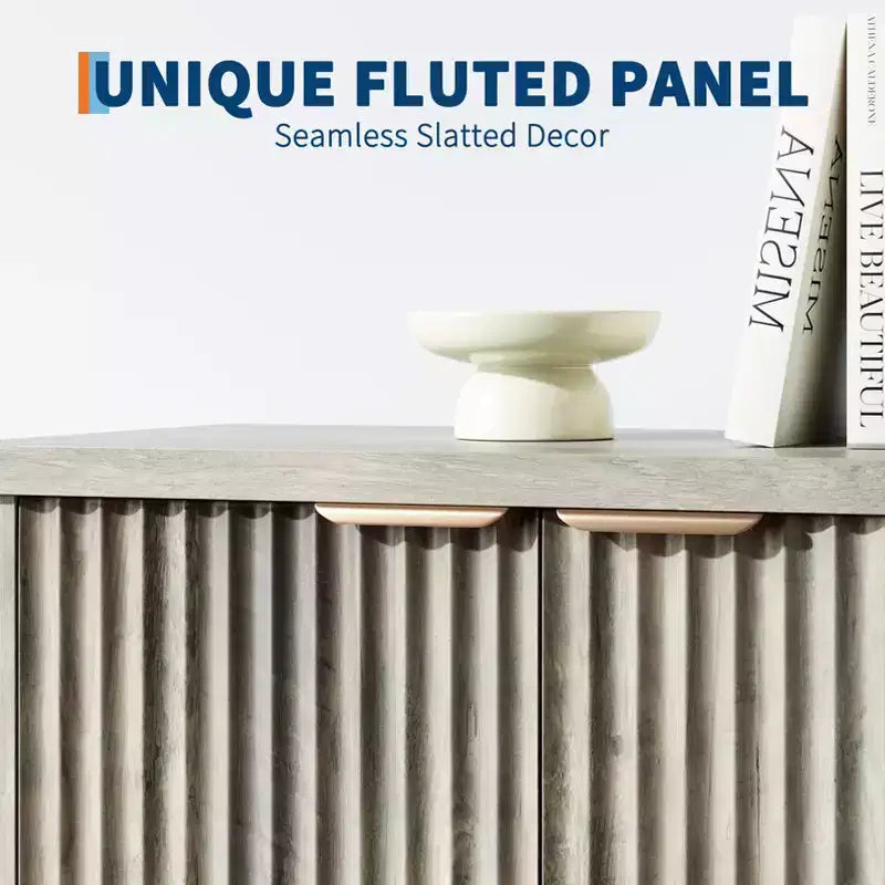 Modern Fluted Buffet Sideboard Cabinet with Adjustable Shelf, 2/4 Doors