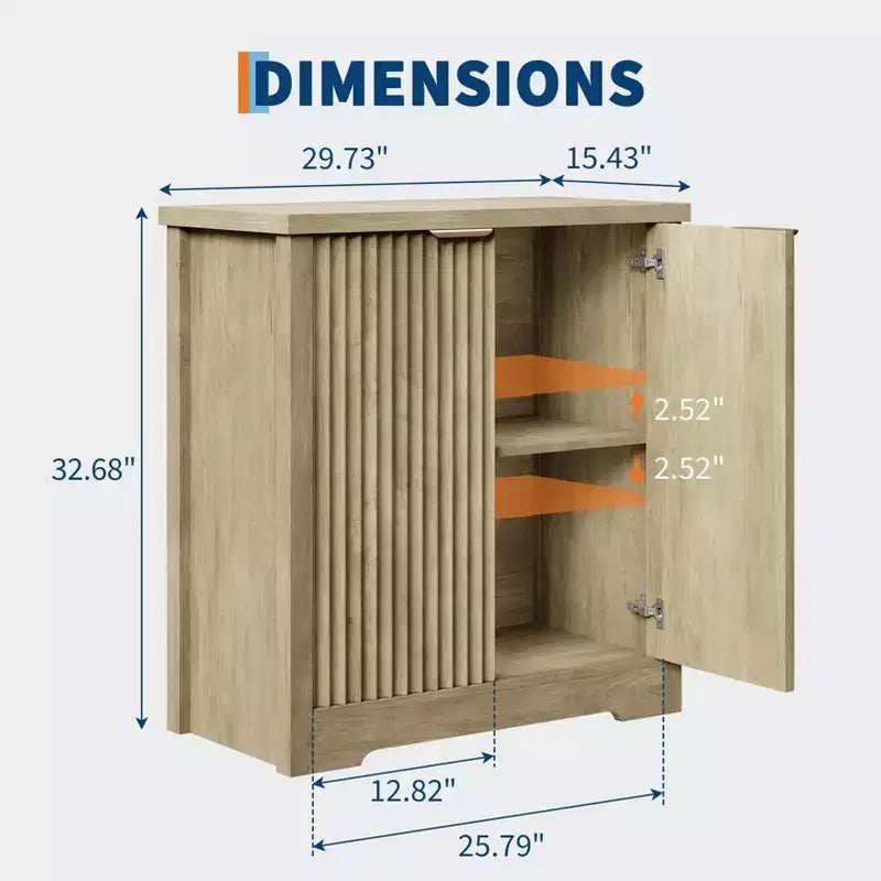 Modern Fluted Buffet Sideboard Cabinet with Adjustable Shelf, 2/4 Doors