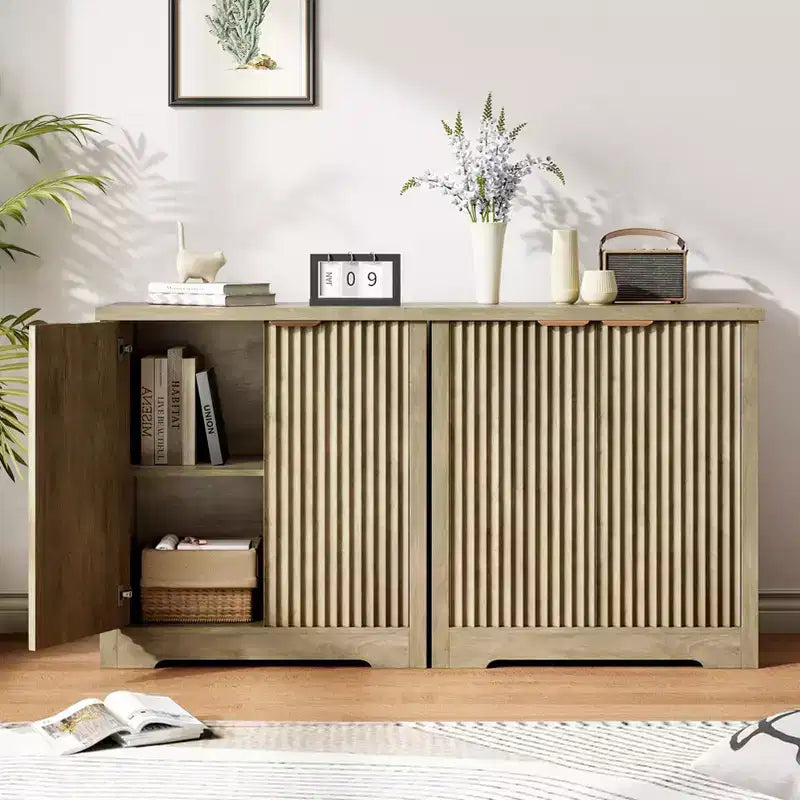 Modern Fluted Buffet Sideboard Cabinet with Adjustable Shelf, 2/4 Doors