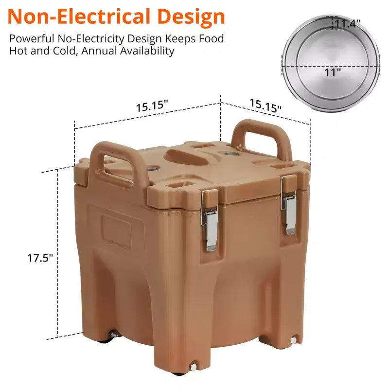 Food Insulated Bucket 20L with Directional Casters, Spoon Included, Base Support, Durable Stainless Steel Lining
