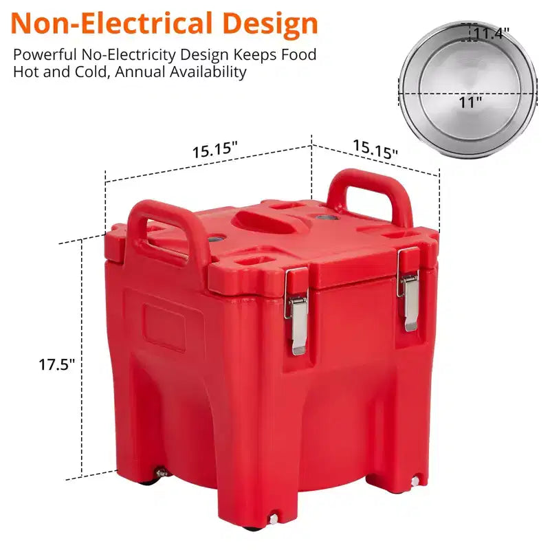 Food Insulated Bucket 20L with Directional Casters, Spoon Included, Base Support, Durable Stainless Steel Lining