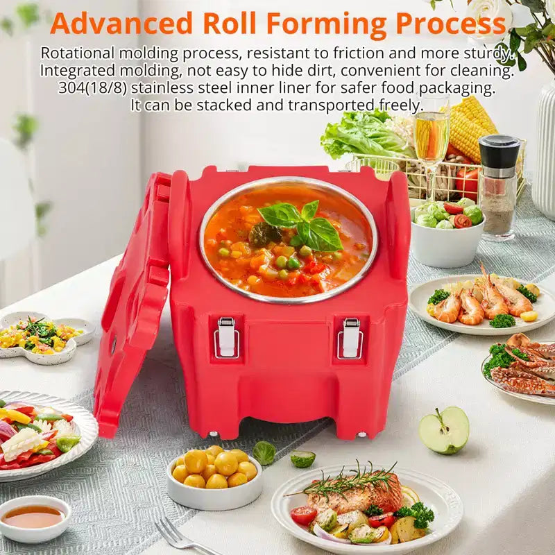 Food Insulated Bucket 20L with Directional Casters, Spoon Included, Base Support, Durable Stainless Steel Lining