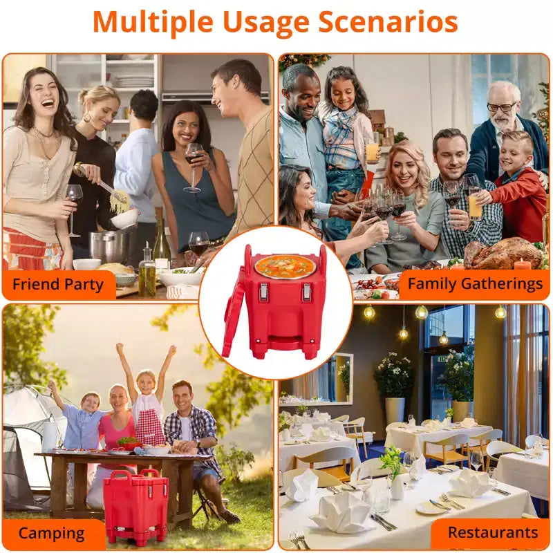 Food Insulated Bucket 20L with Directional Casters, Spoon Included, Base Support, Durable Stainless Steel Lining